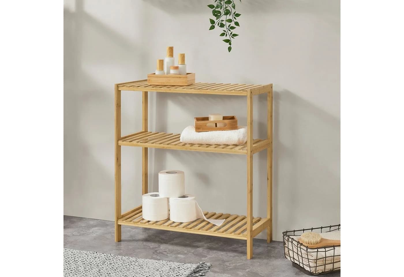 en.casa Standregal Nyköping Bambus 3 Ablagen Natur - Bild 3