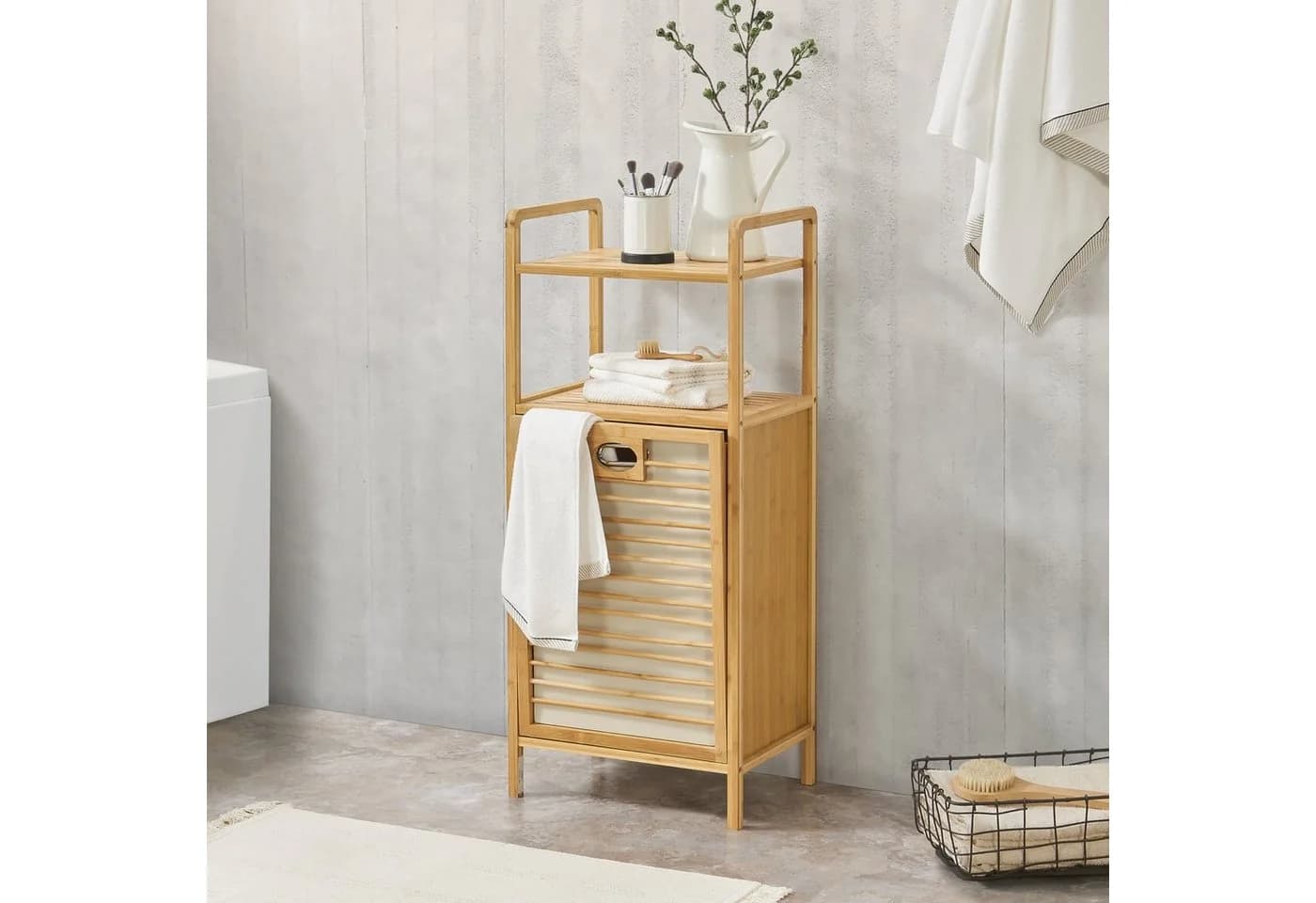 en.casa Wäscheregal Bambus 40x30x95 cm Natur