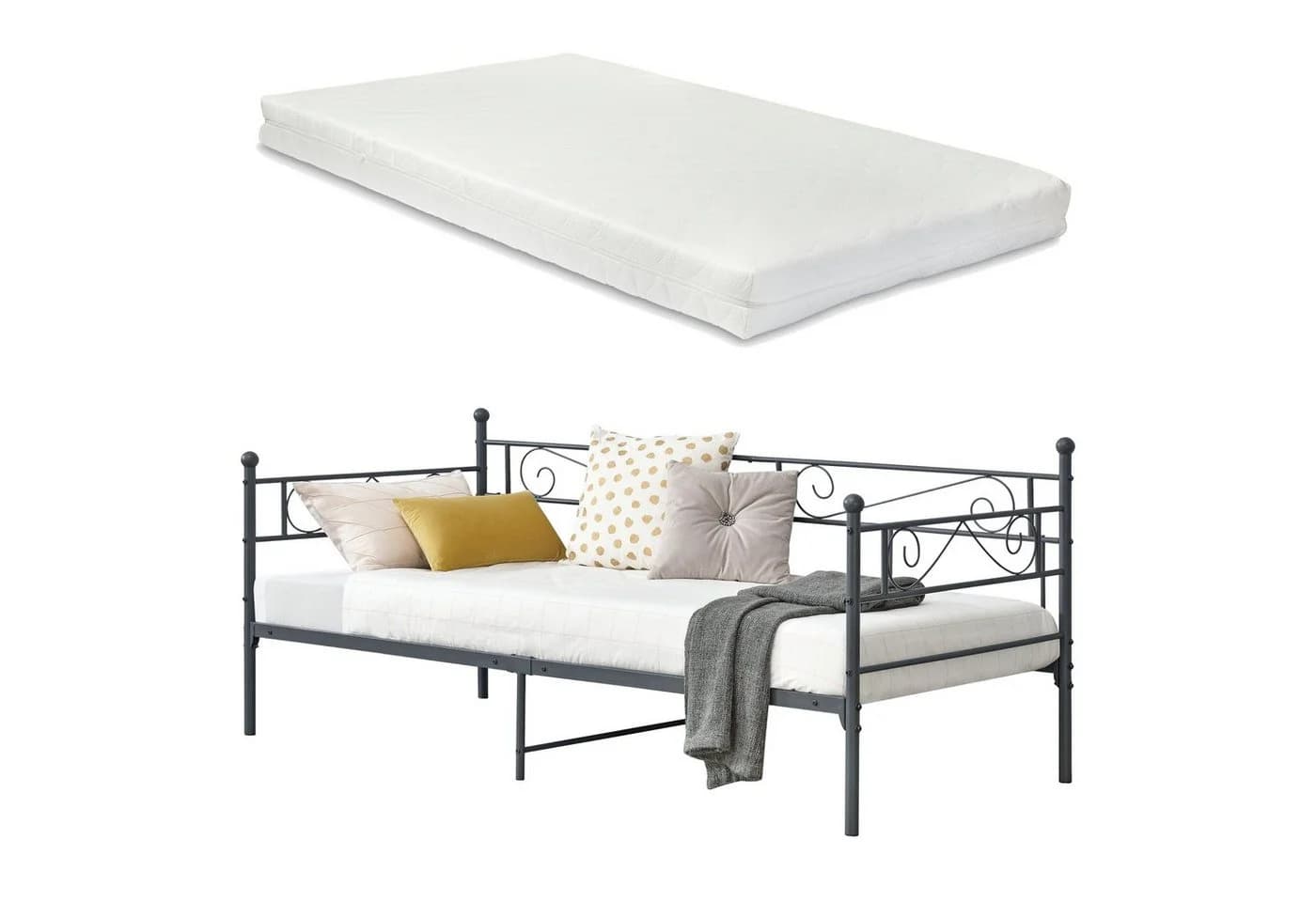 en.casa Metallbett »Kerava« Dunkelgrau mit Matratze - Bild 2