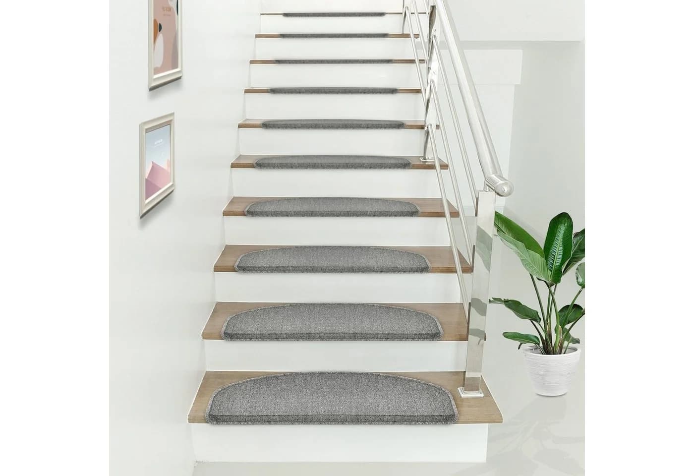 en.casa Stufenmatte Halbrund 15er Set Hellgrau Selbstklebend