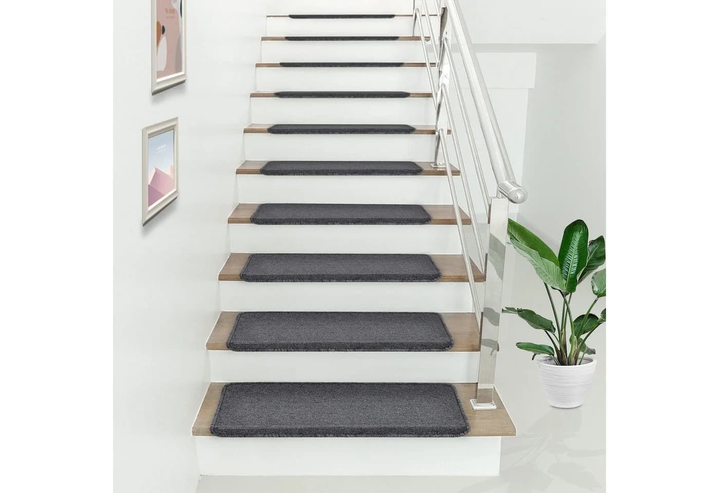 en.casa Stufenmatte 15er-Set Rechteckig 65x24cm Selbstklebend Dunkelgrau