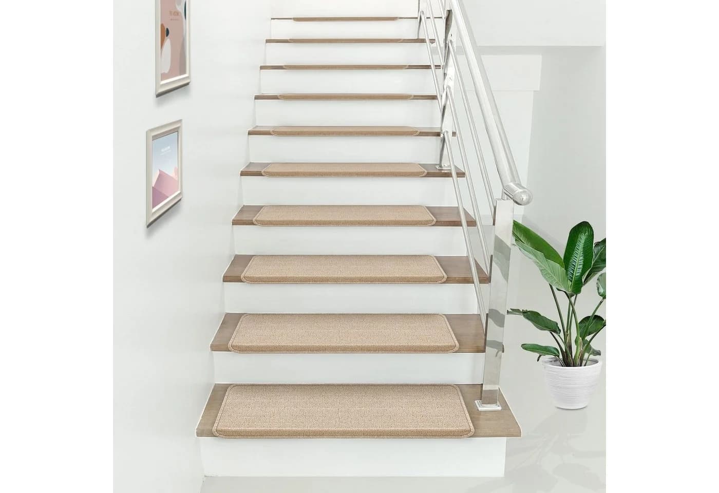 en.casa Stufenmatte 15er Set Beige Selbstklebend Rechteckig