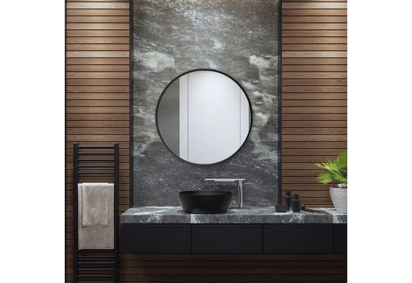 en.casa Wandspiegel »Modugno« Rund Aluminium Schwarz - Bild 3