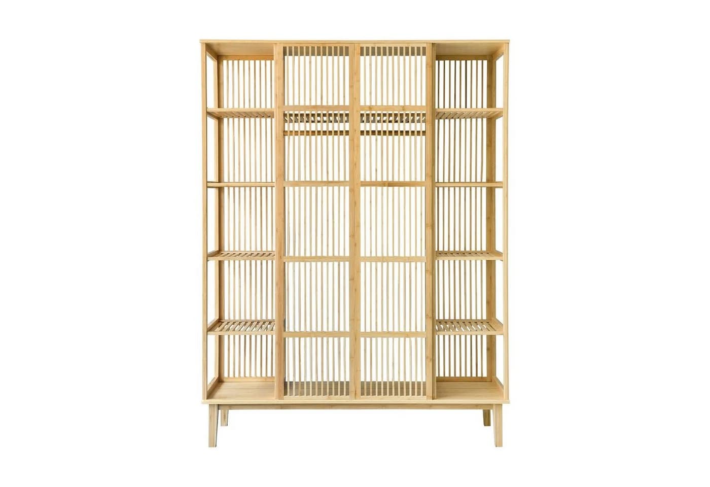 en.casa Kleiderschrank Hudiksvall Bambus 2 Schiebetüren Natur - Bild 4