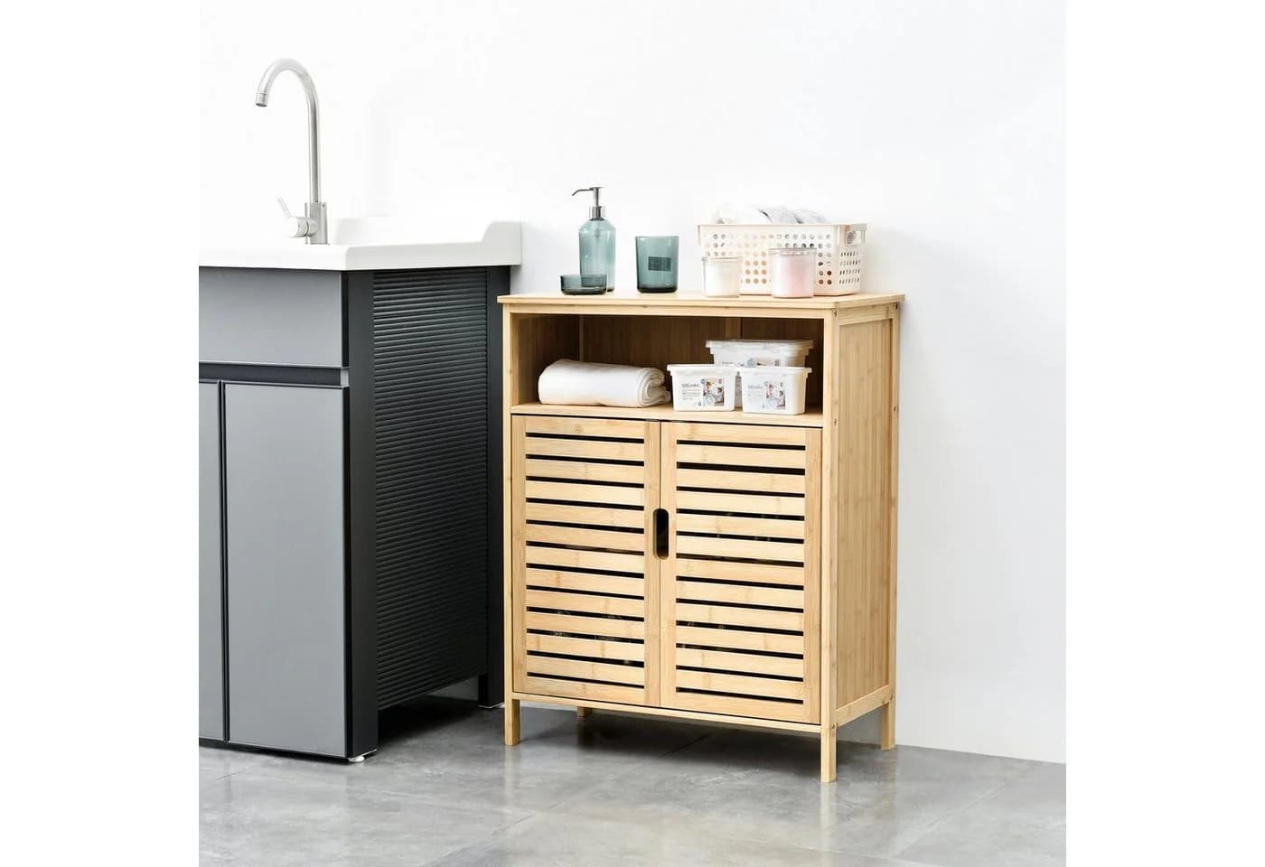 en.casa Midischrank Eslöv Bambus Badezimmerschrank