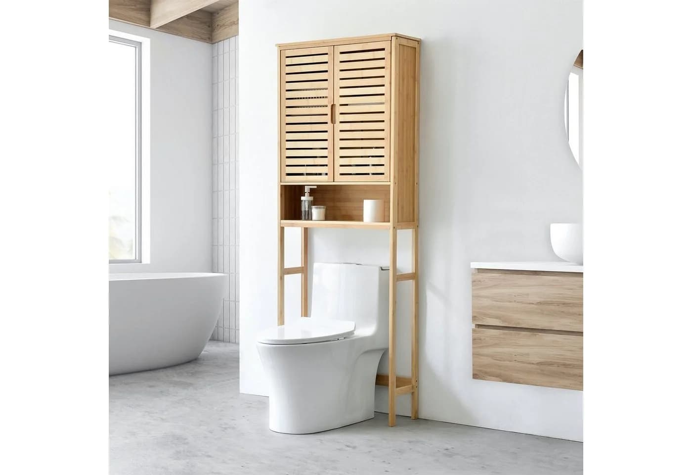en.casa Badregal Geta Toilettenschrank Bambus Natur Modern