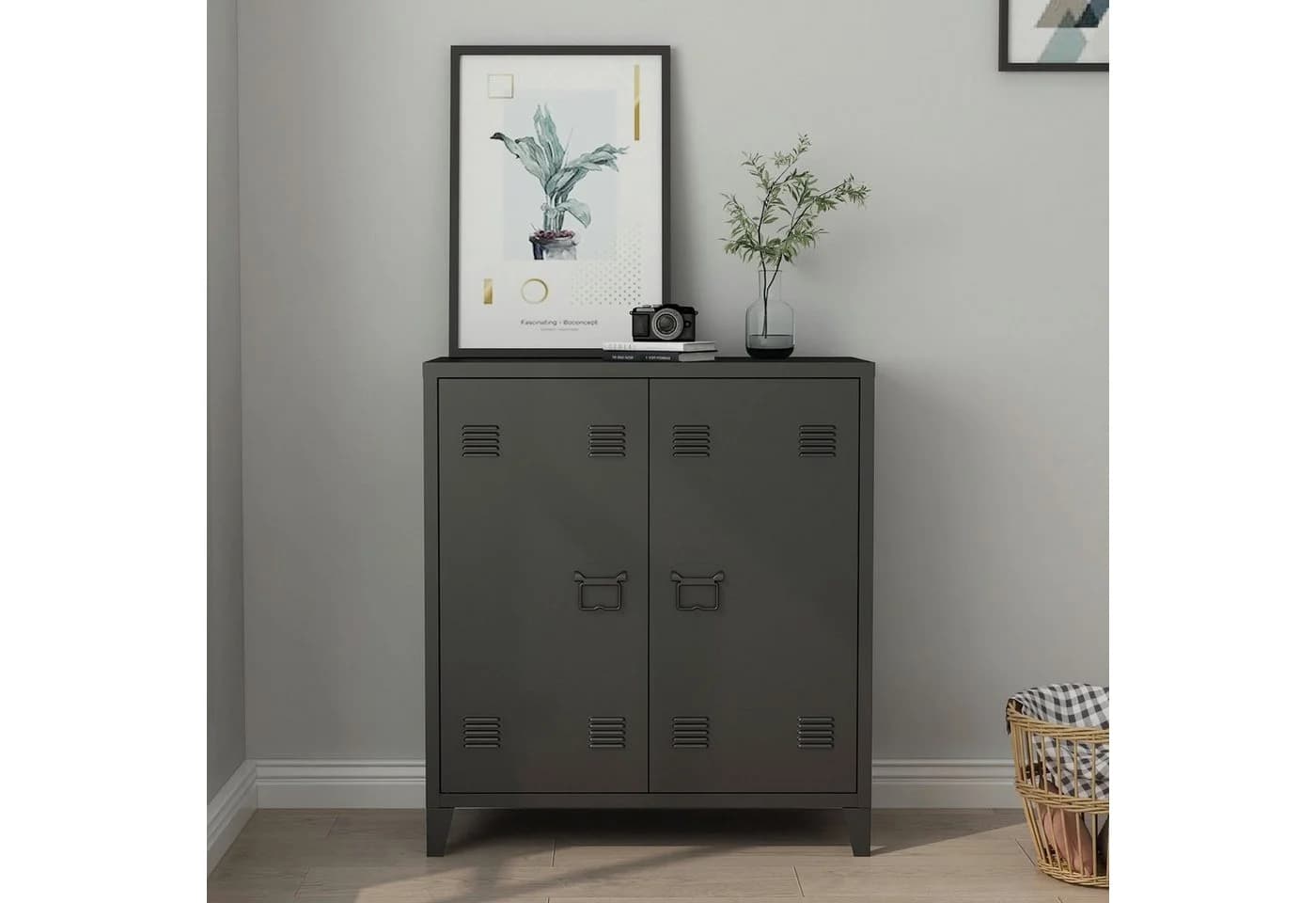en.casa Aktenschrank Oripää mit 2 Türen Stahl Schwarz