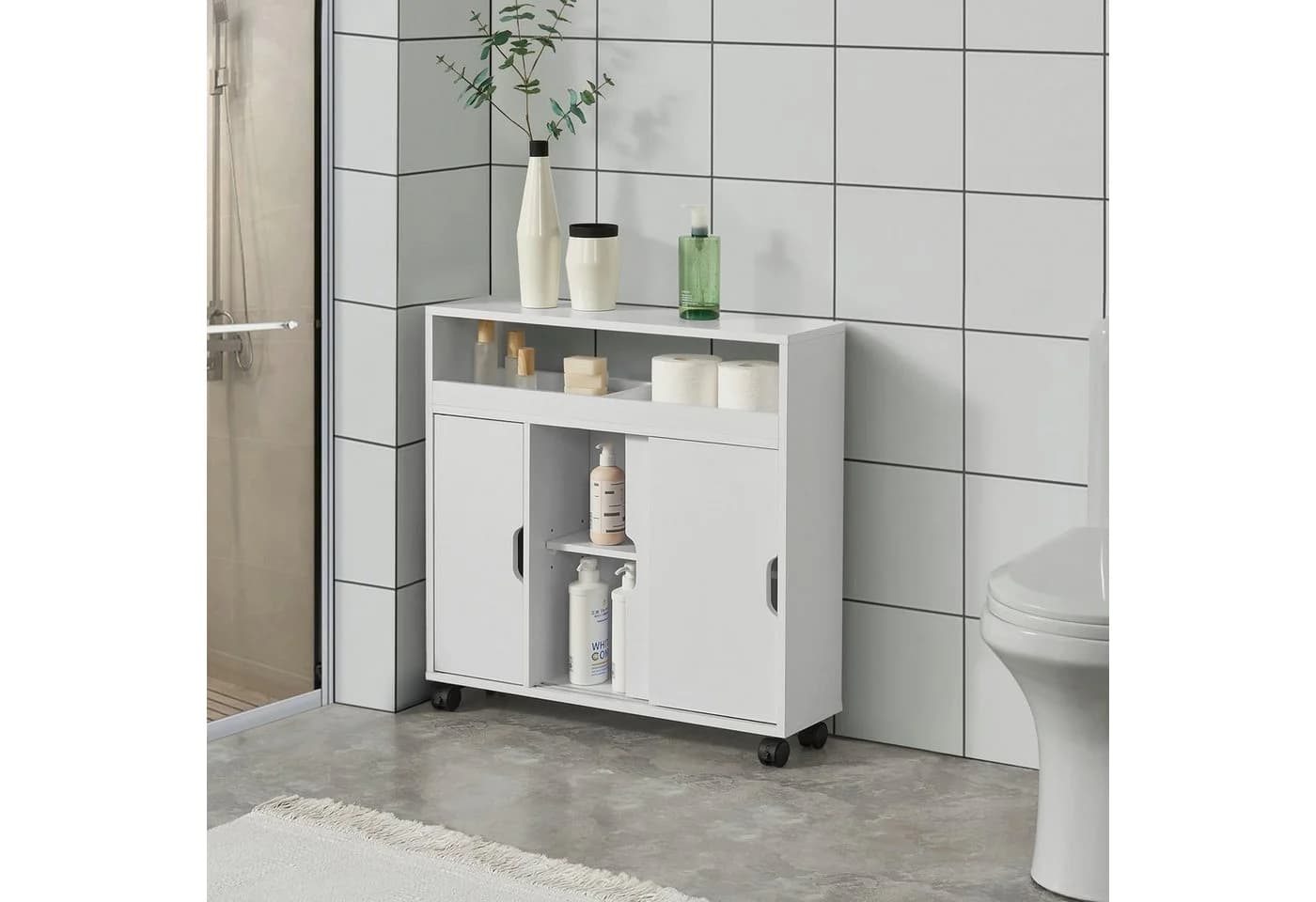 en.casa Badkommode Lumijoki Weiß mit Rollen