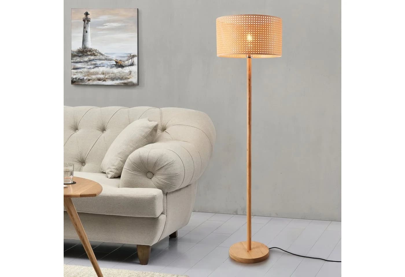 lux.pro Stehlampe Rochdale Holz Rattan Gelbbraun E27