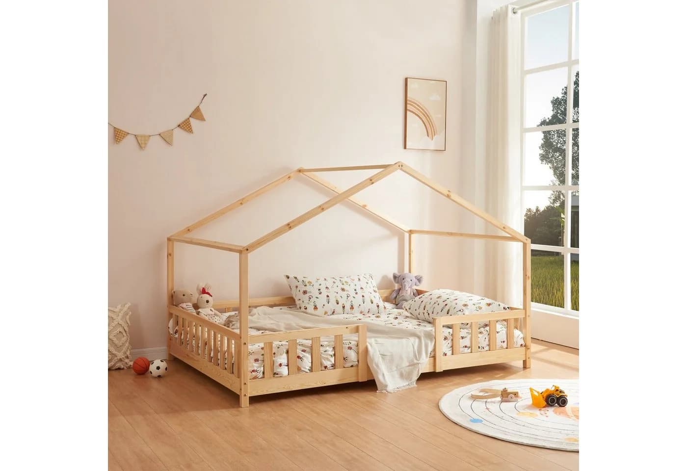 en.casa Kinderbett Treviolo Haus-Optik Kiefernholz