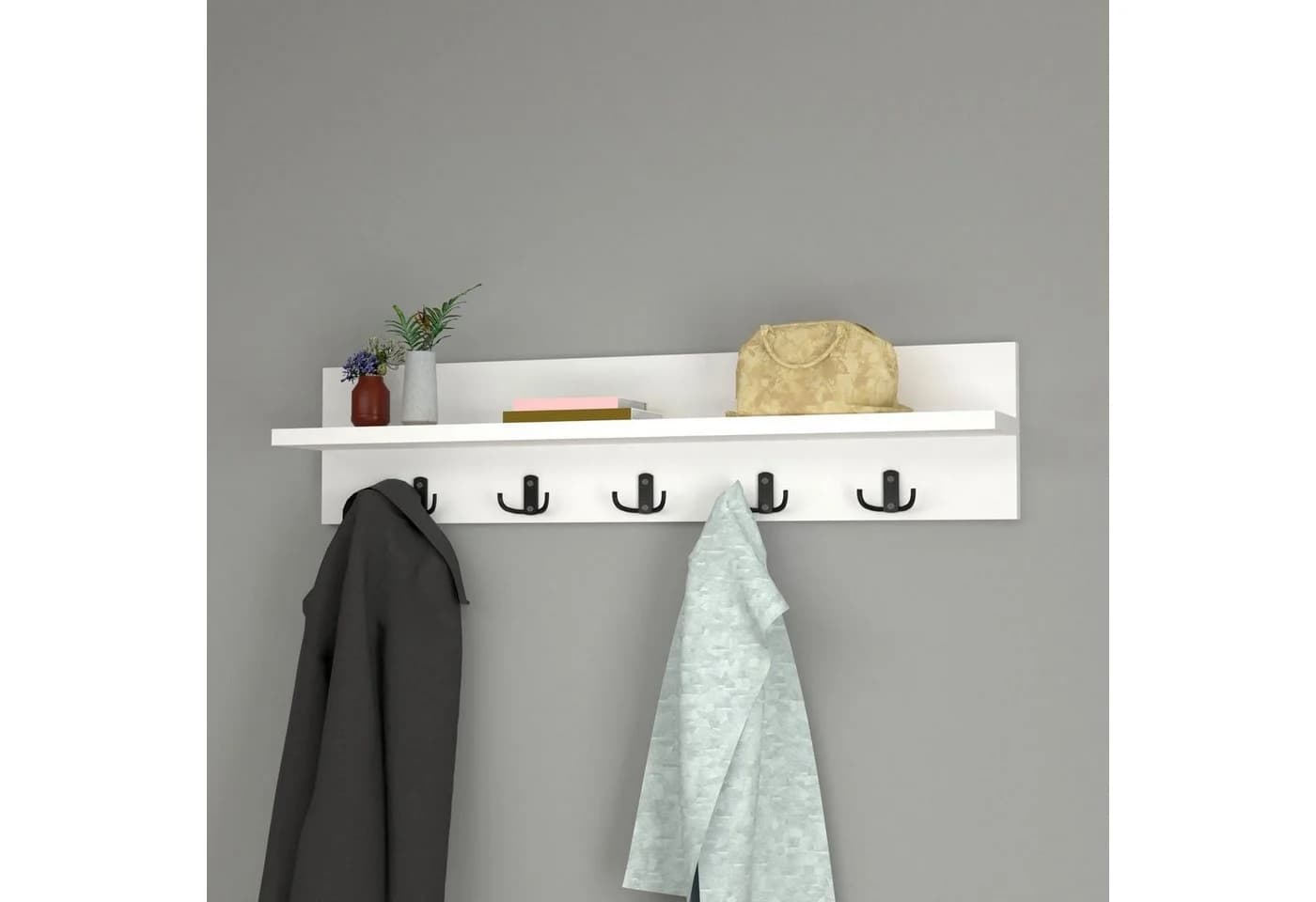 en.casa Wandgarderobe Hammarö Weiß mit 10 Haken und Ablage - Bild 3