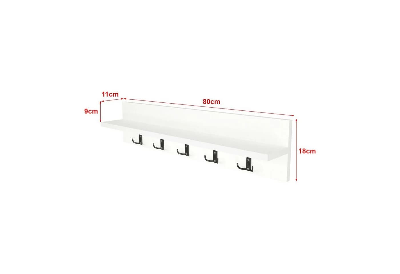 en.casa Wandgarderobe Hammarö Weiß mit 10 Haken und Ablage - Bild 5