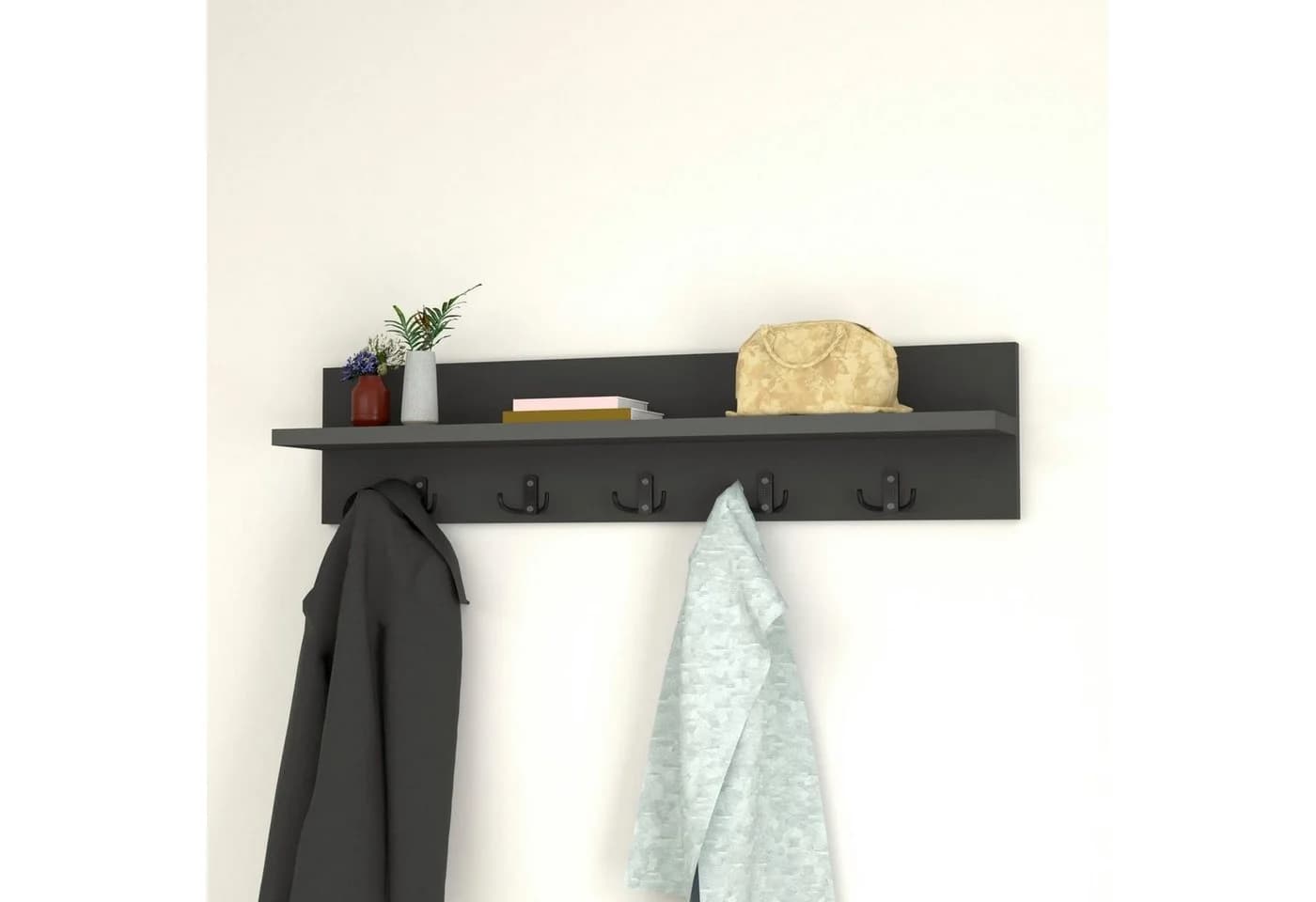 en.casa Wandgarderobe Hammarö mit Ablage und 10 Haken Anthrazit - Bild 3