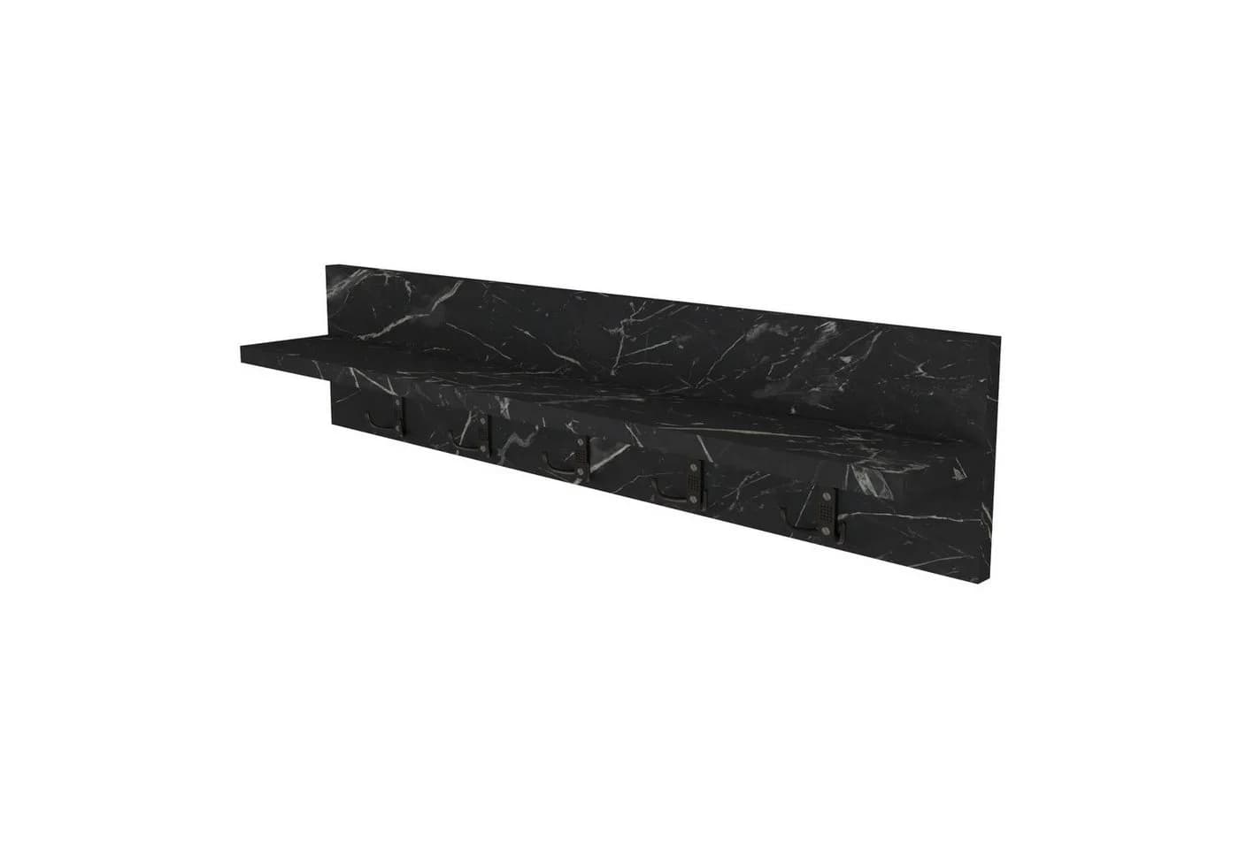 en.casa Wandgarderobe Hammarö mit Ablage und 10 Haken Marmor Schwarz - Bild 2