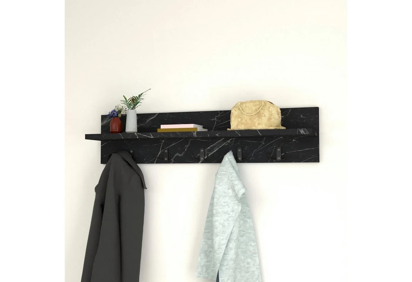 en.casa Wandgarderobe Hammarö mit Ablage und 10 Haken Marmor Schwarz - Bild 3