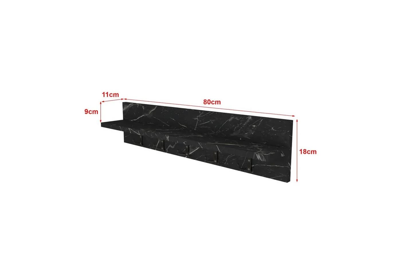 en.casa Wandgarderobe Hammarö mit Ablage und 10 Haken Marmor Schwarz - Bild 5