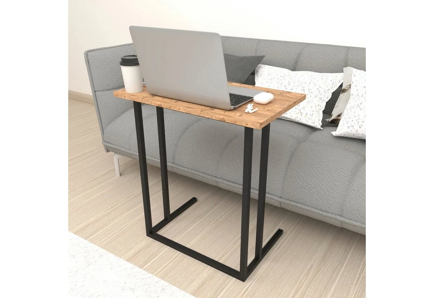 en.casa Laptoptisch Beistelltisch C-Form Eiche Schwarz - Bild 3