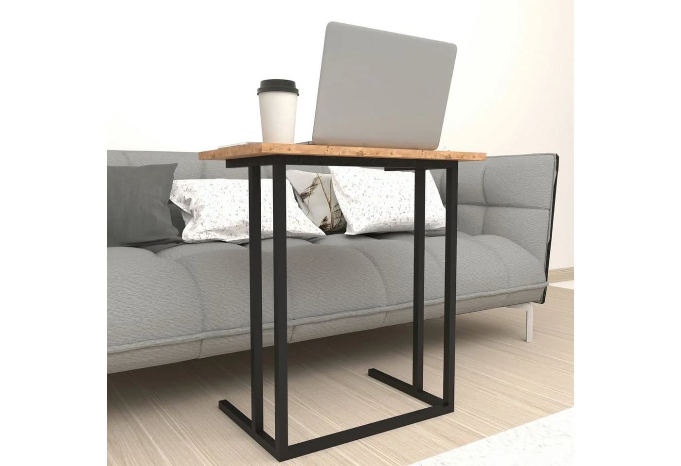 en.casa Laptoptisch Beistelltisch C-Form Eiche Schwarz - Bild 5