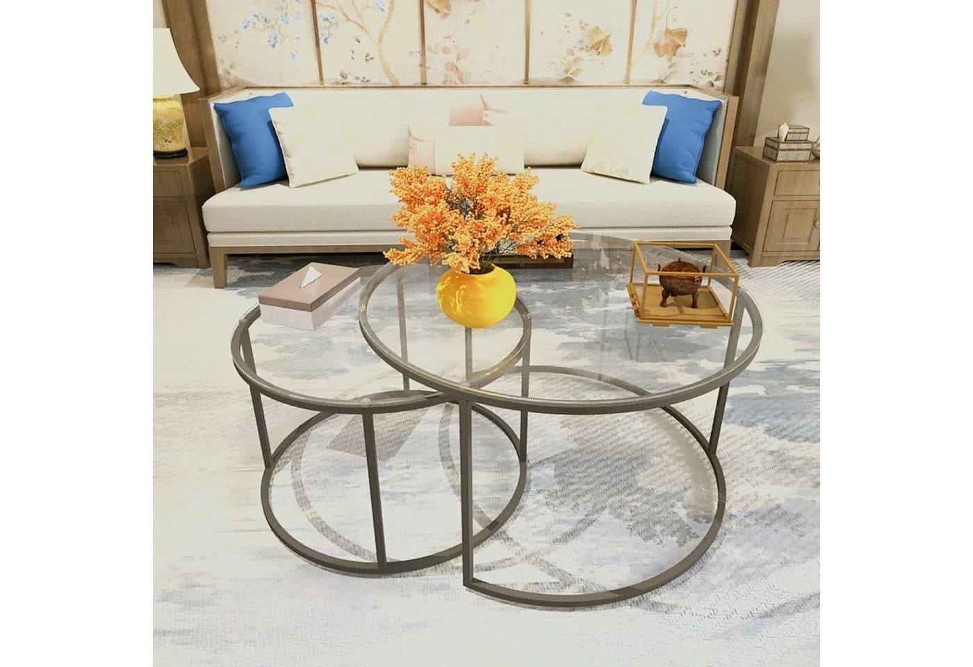en.casa Couchtisch Set 2-tlg. Kokkola Satztisch rund Metall Klarglas - Bild 5