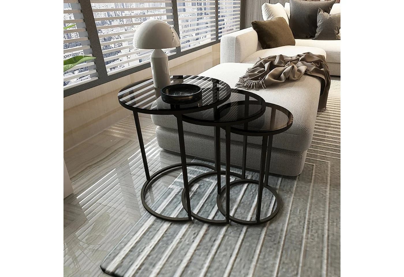 en.casa Satztisch 3er Set Kyyjärvi Schwarz Transparent Glas