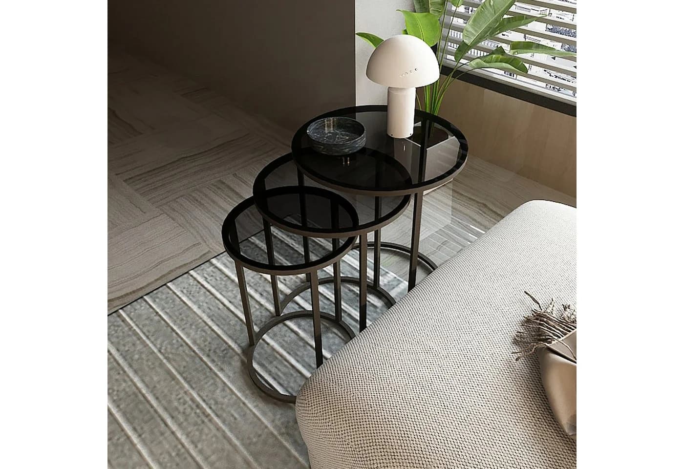 en.casa Satztisch 3er Set Kyyjärvi Schwarz Transparent Glas - Bild 5