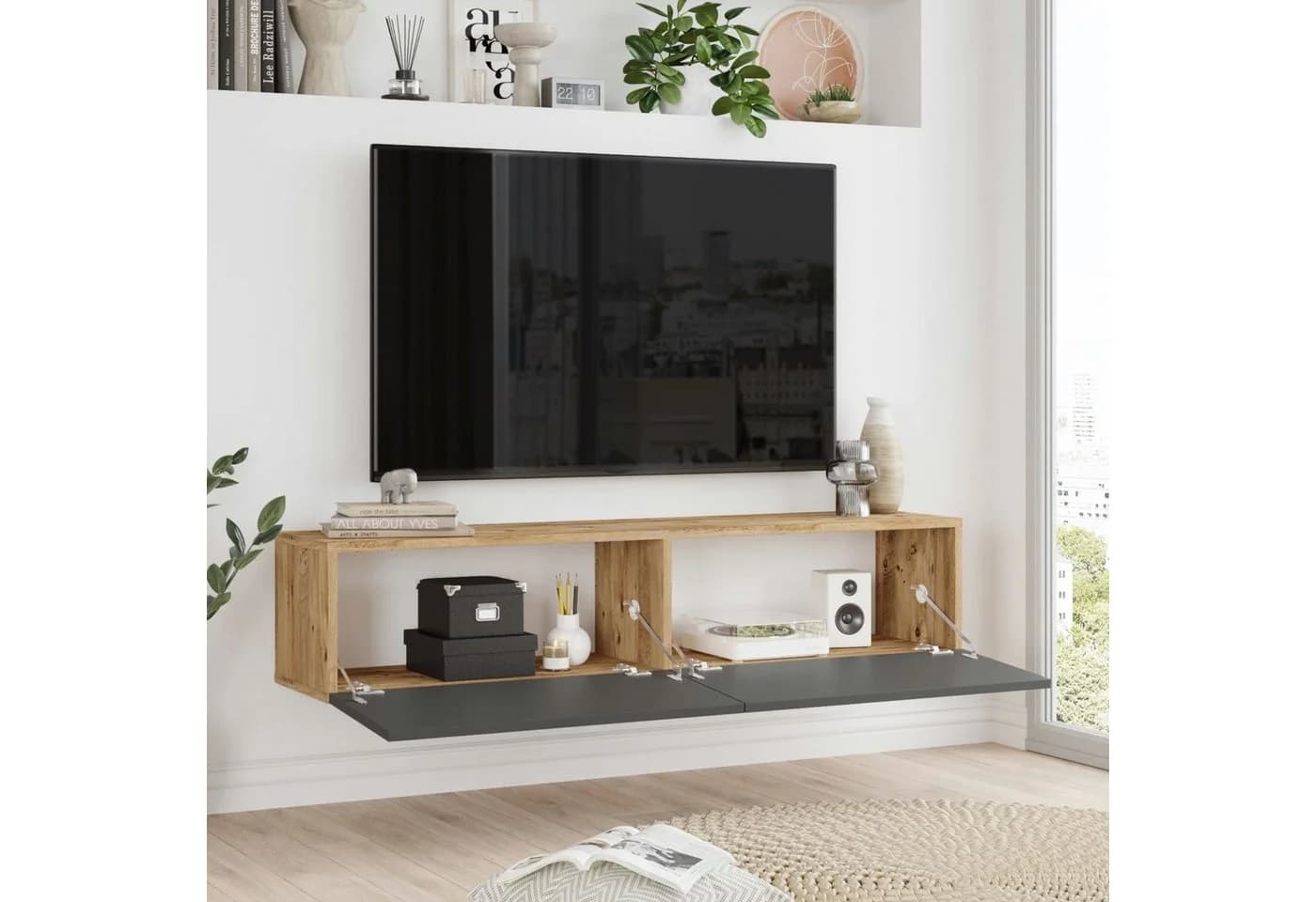 en.casa TV-Schrank Lapinlahti Eiche rustikal/Anthrazit - Bild 3