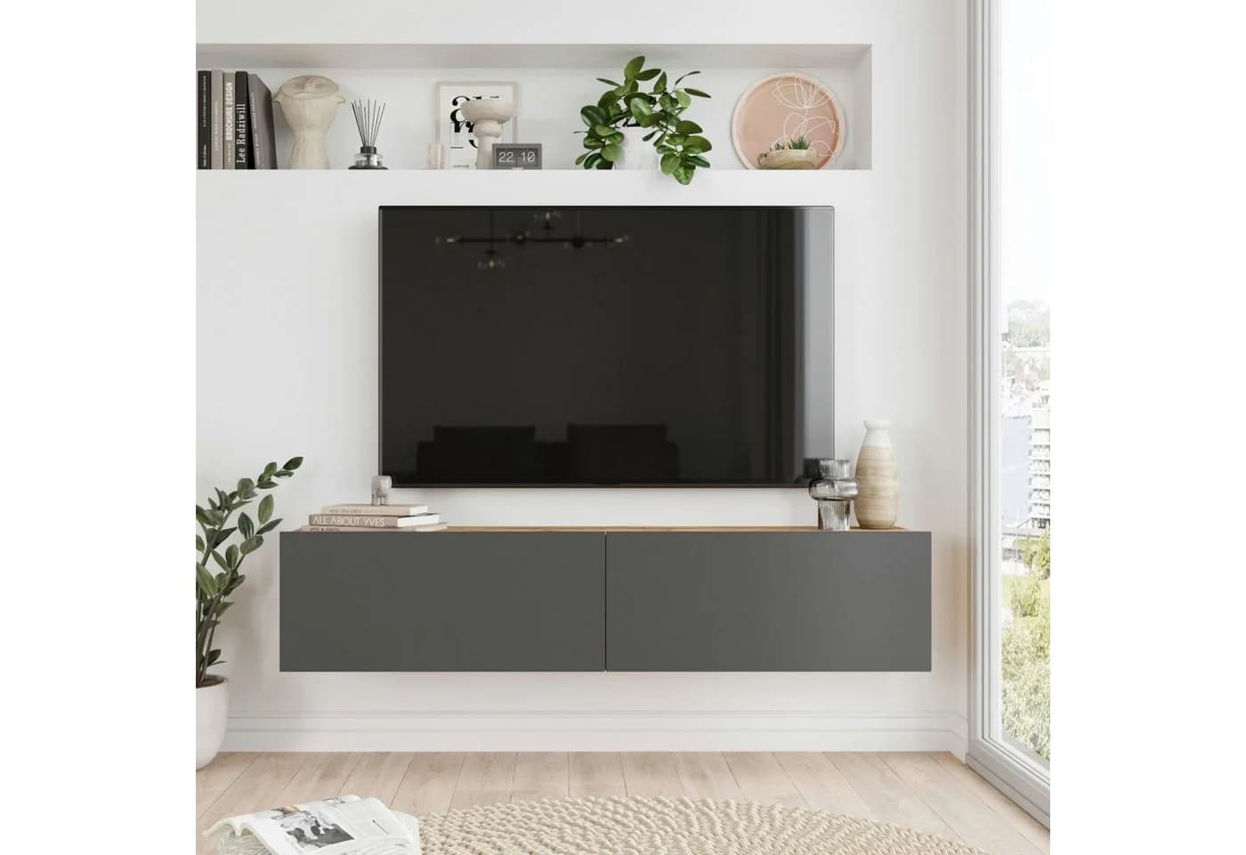 en.casa TV-Schrank Lapinlahti Eiche rustikal/Anthrazit - Bild 4
