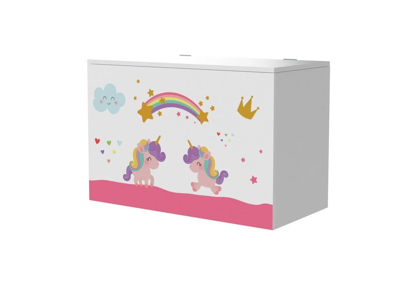 en.casa Spielzeugtruhe Oleiros Einhorn-Motiv Weiß/Rosa/Lila - Bild 2