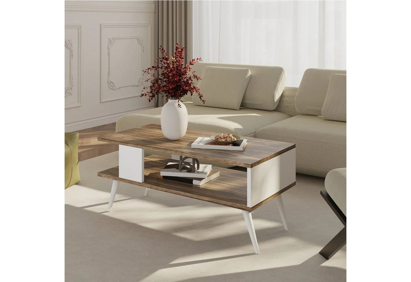 en.casa Couchtisch Lycksele Walnuss-Optik Weiß Moderner Wohnzimmertisch - Bild 2