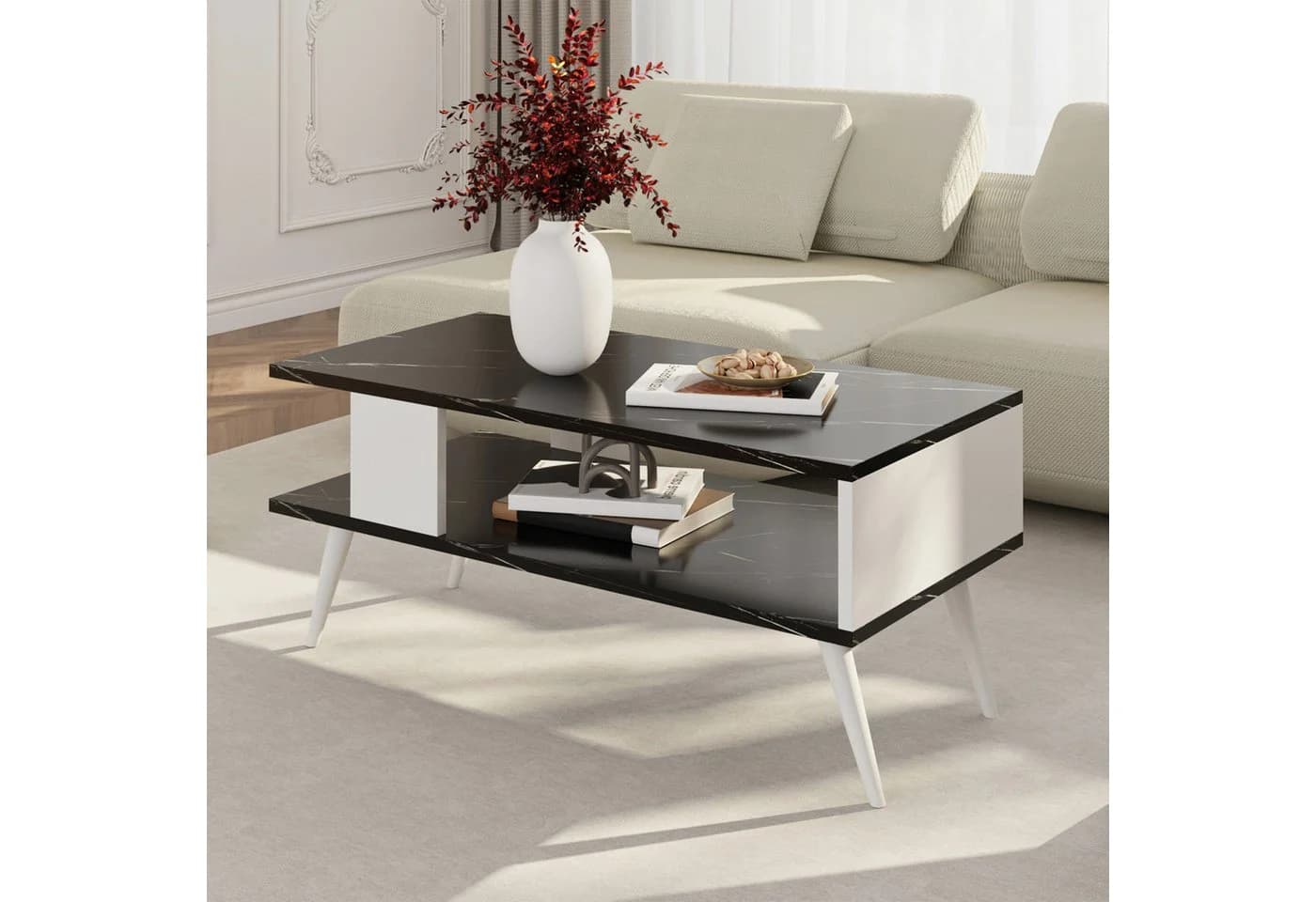 en.casa Couchtisch Lycksele Marmor-Optik Schwarz/Weiß - Bild 2