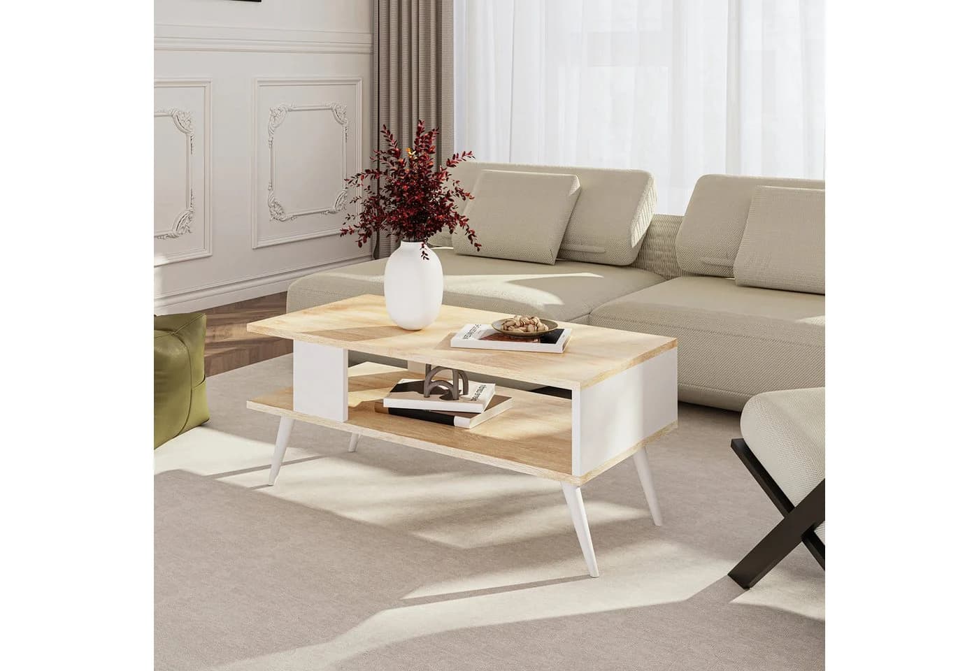en.casa Couchtisch Lycksele Eiche-Optik Weiß mit Ablage - Bild 2