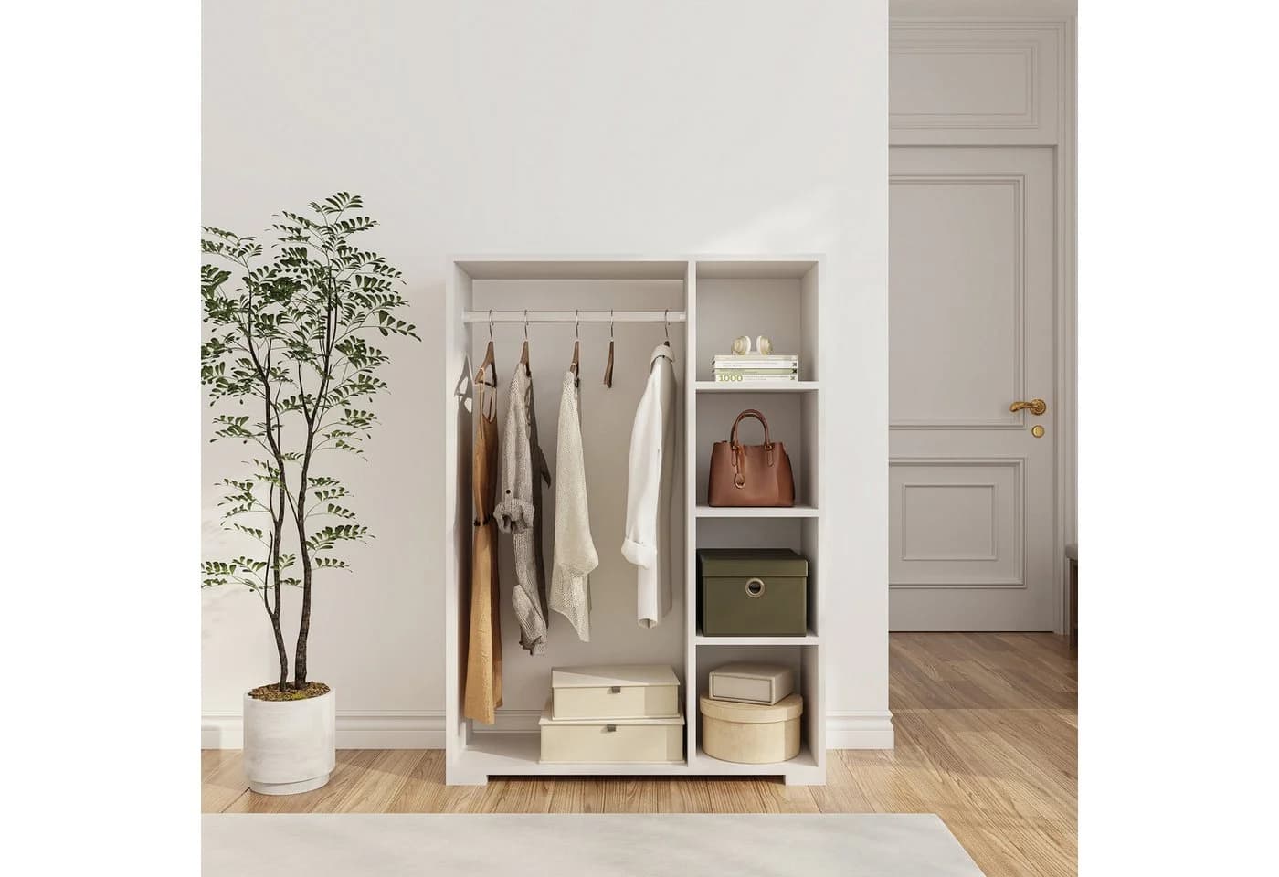 en.casa Kleiderschrank Nesbyen mit Garderobenstange Weiß