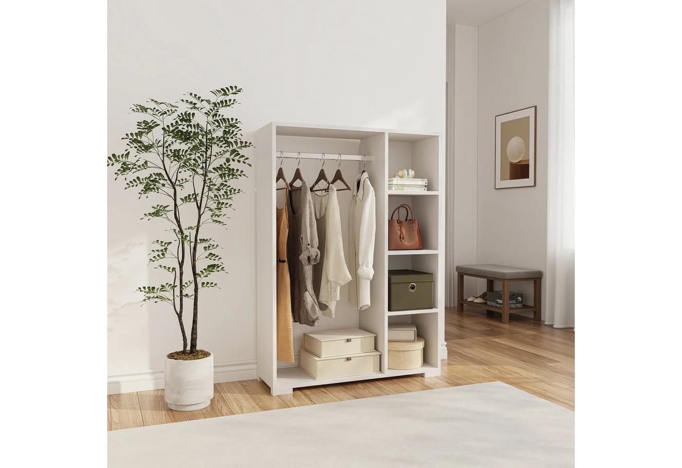 en.casa Kleiderschrank Nesbyen mit Garderobenstange Weiß - Bild 2
