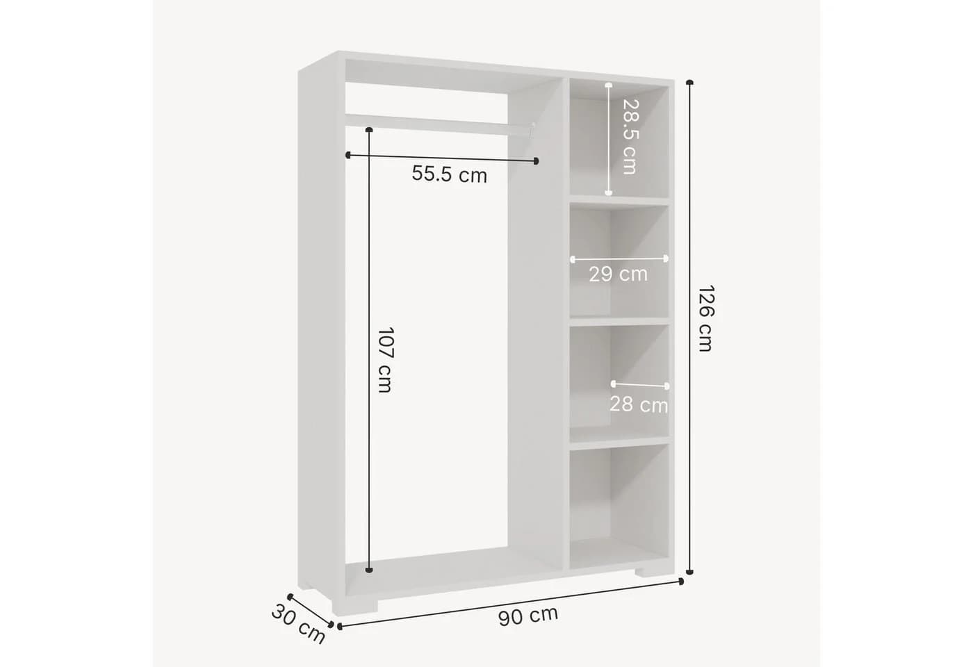 en.casa Kleiderschrank Nesbyen mit Garderobenstange Weiß - Bild 4