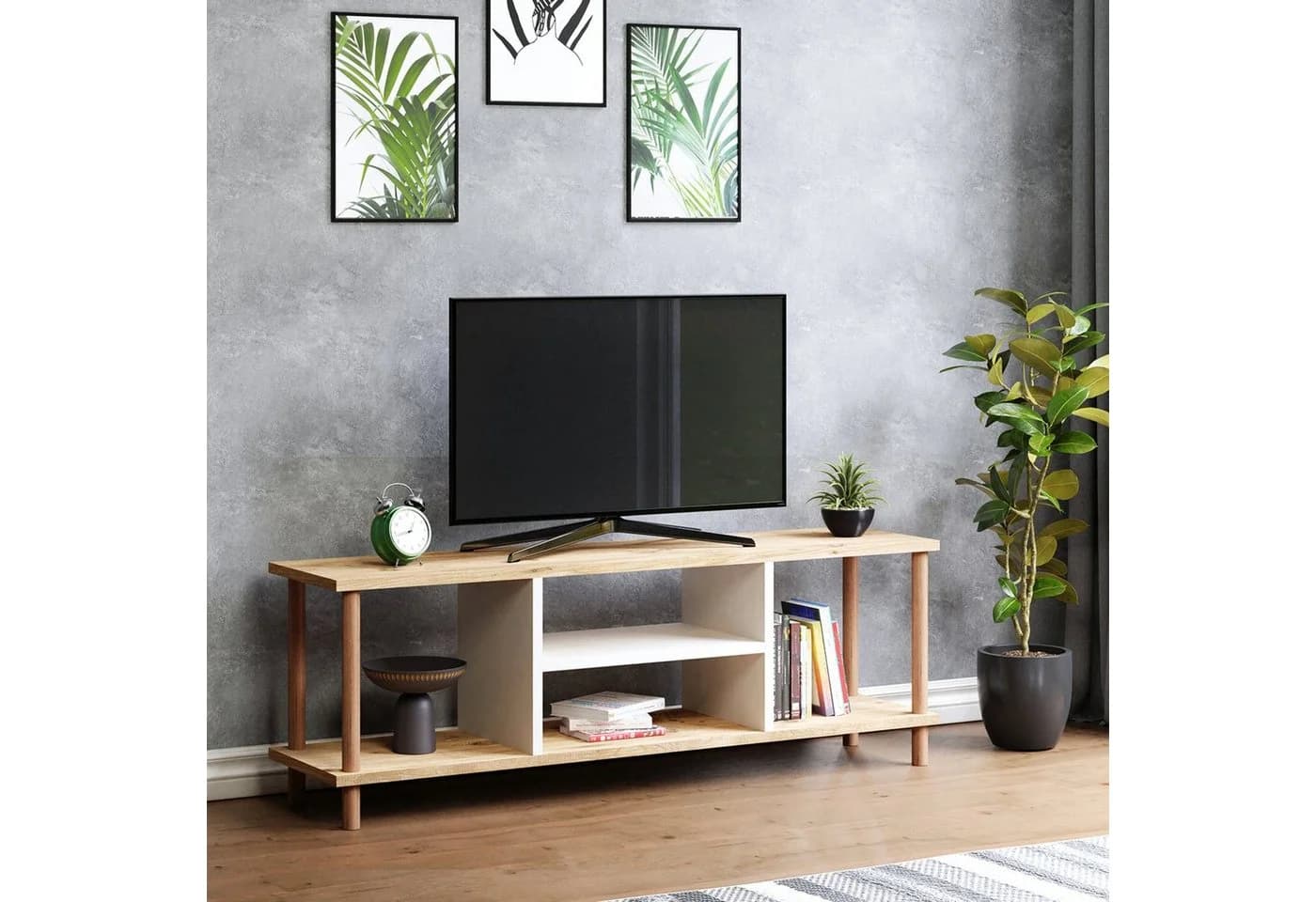 en.casa TV-Schrank Ærøskøbing Holzoptik Weiß