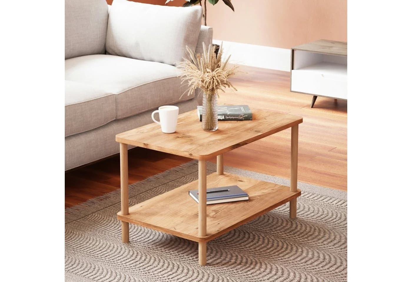 en.casa Couchtisch Jelling mit Ablage Holzoptik