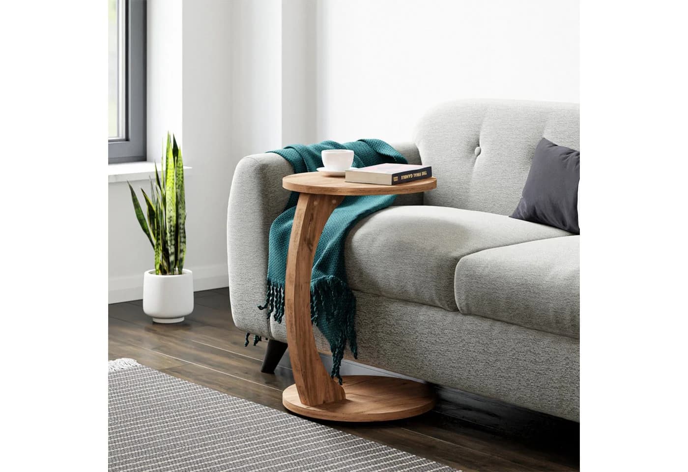 en.casa Beistelltisch C-Form mit Rollen Holzoptik - Bild 3