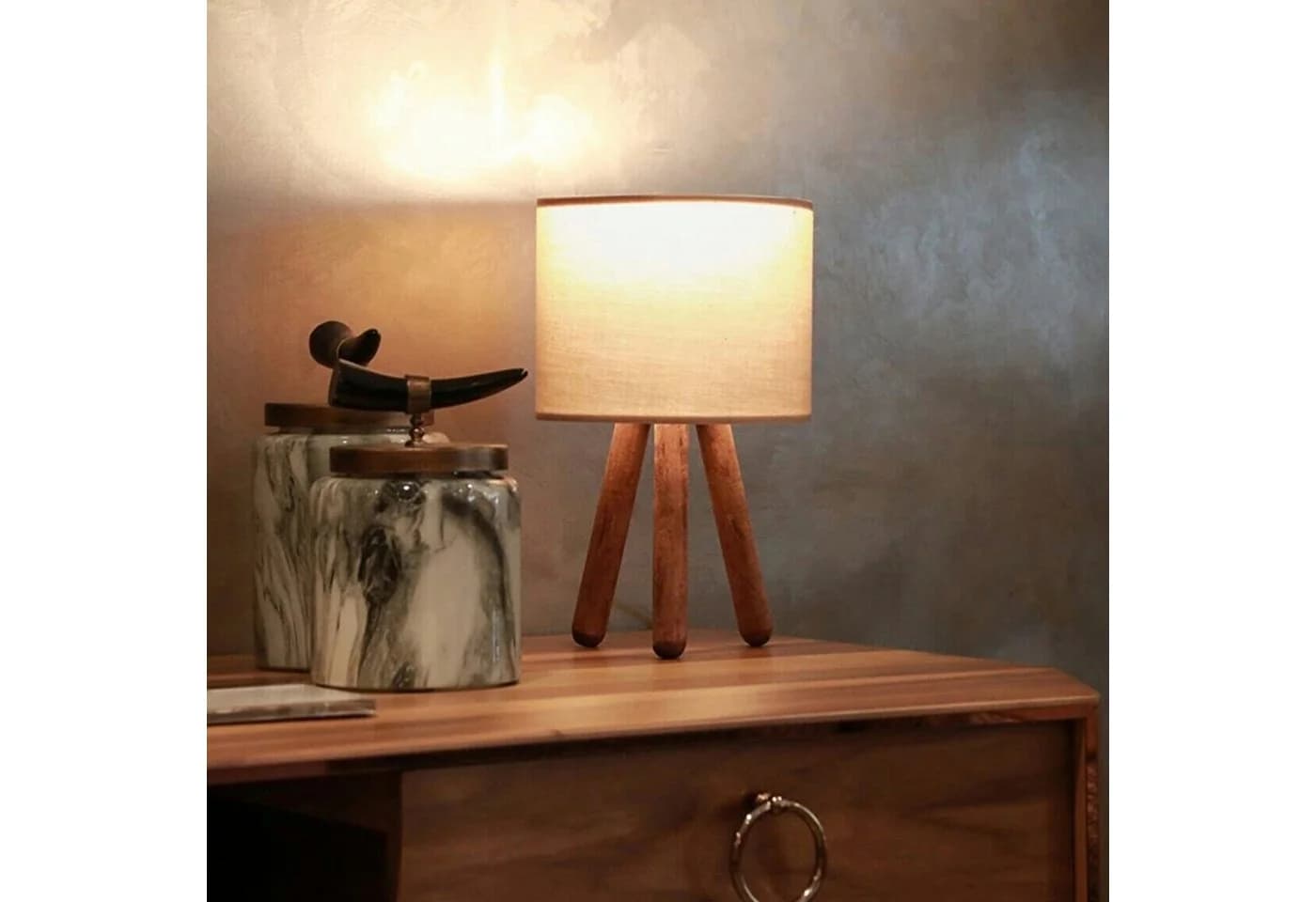 lux.pro Tischleuchte Preston Holz Sandfarben E27