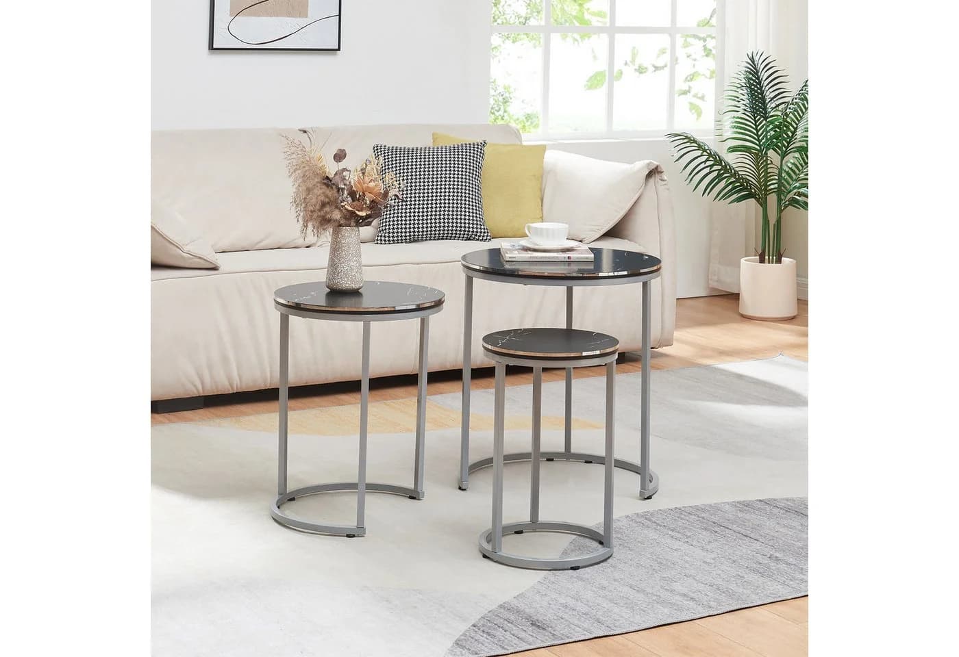 en.casa Satztisch 3er Set Bornholm Metallgestell Marmoroptik Schwarz - Bild 2