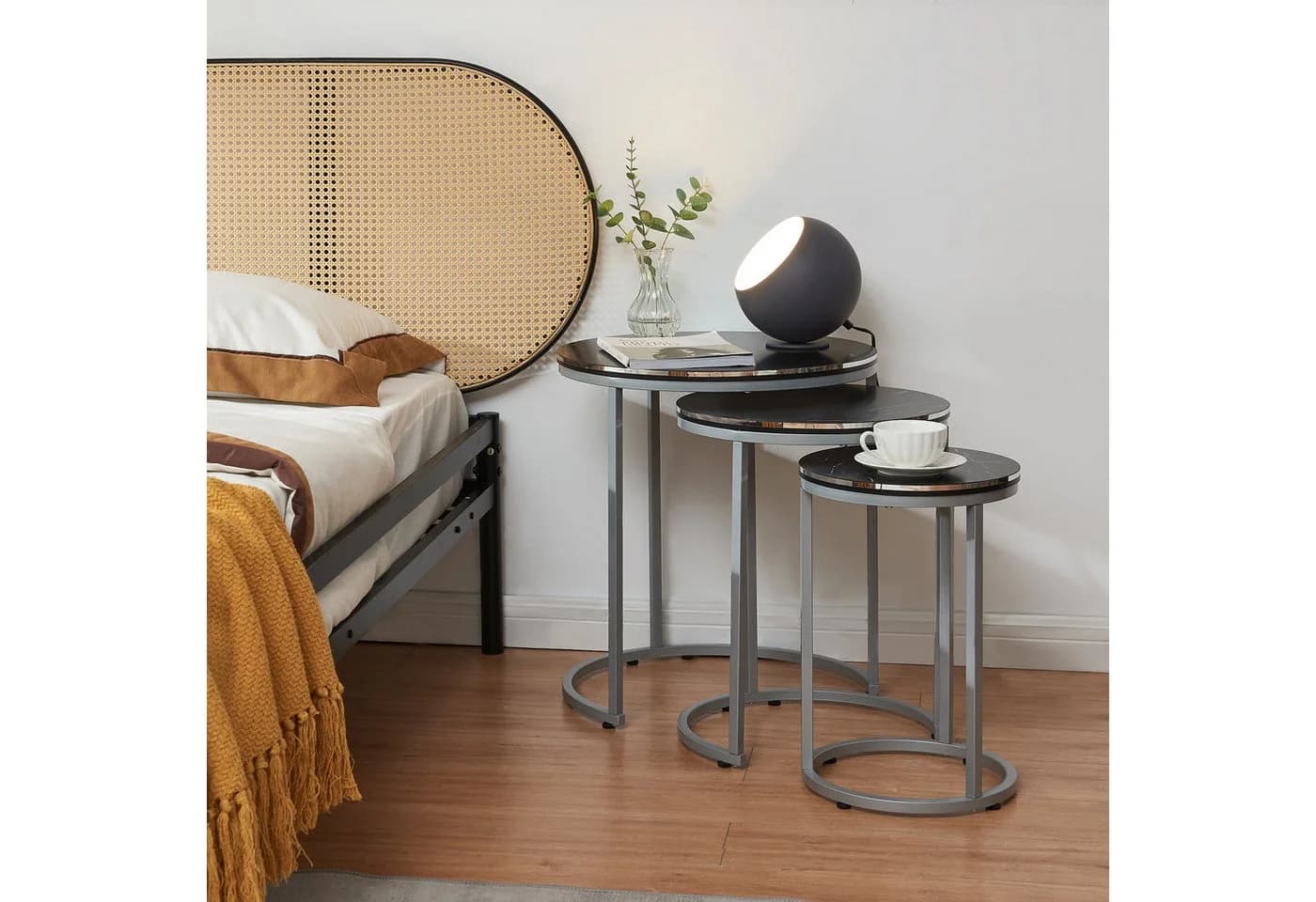 en.casa Satztisch 3er Set Bornholm Metallgestell Marmoroptik Schwarz - Bild 3