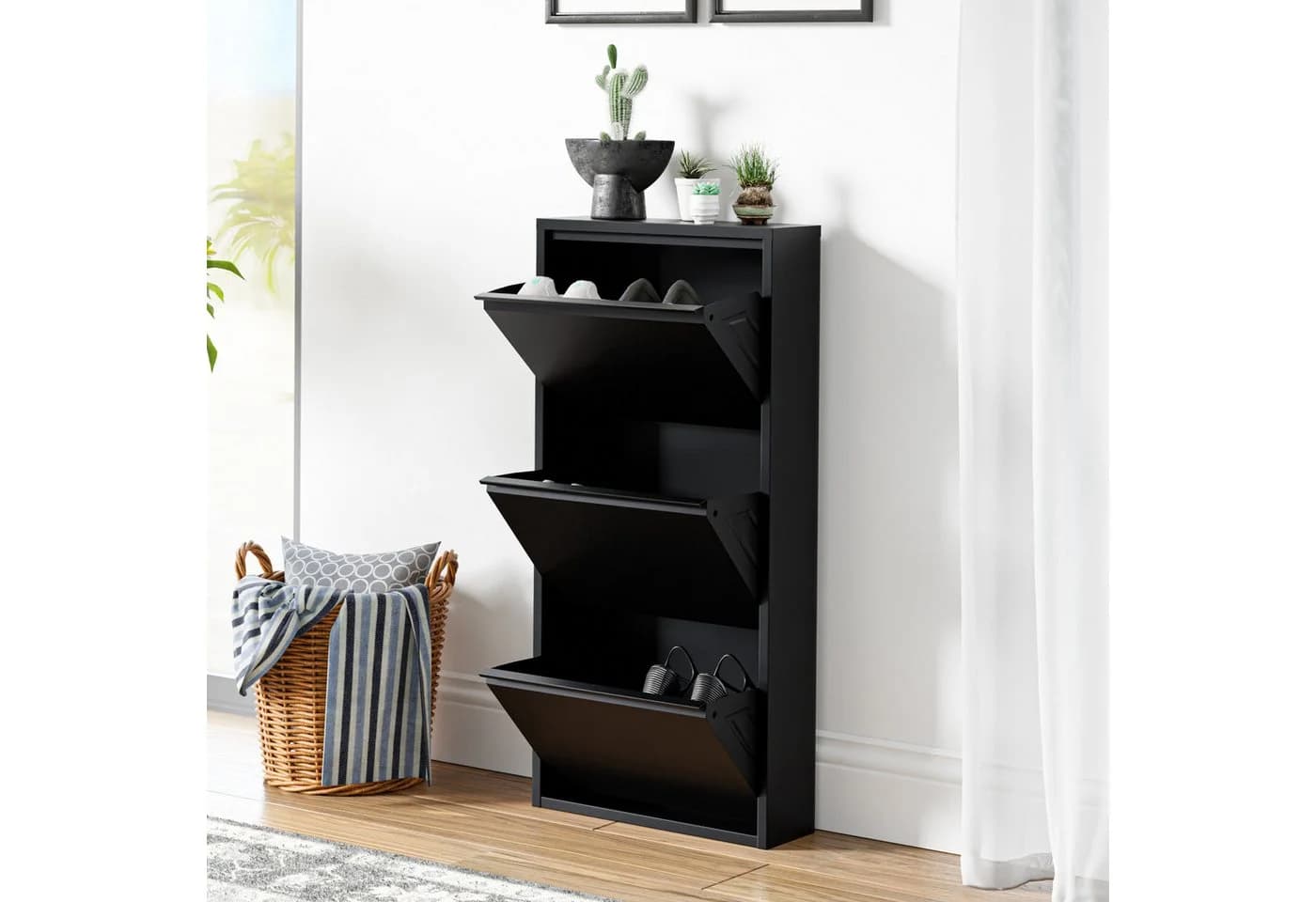 en.casa Schuhschrank Sokndal 3 Klappen Metall Schwarz