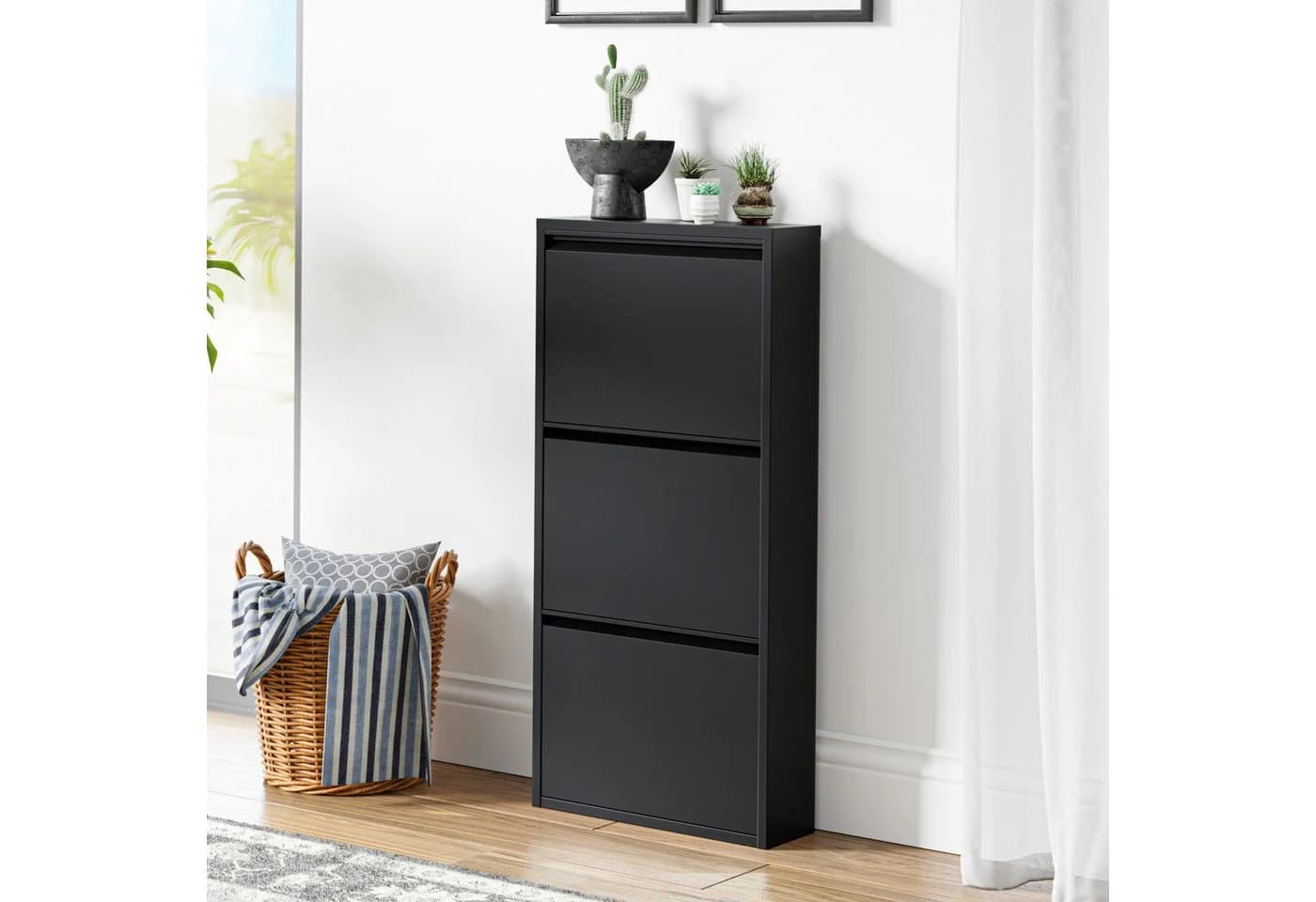 en.casa Schuhschrank Sokndal 3 Klappen Metall Schwarz - Bild 3