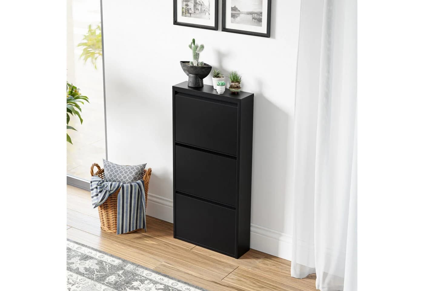 en.casa Schuhschrank Sokndal 3 Klappen Metall Schwarz - Bild 4