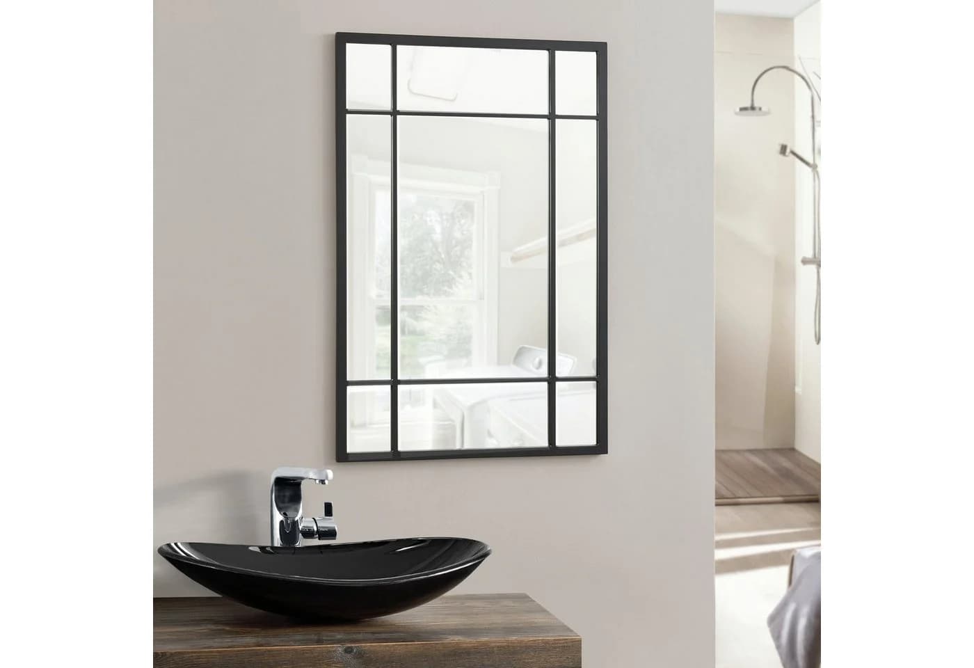en.casa Wandspiegel Colobraro Schwarz Matt MDF