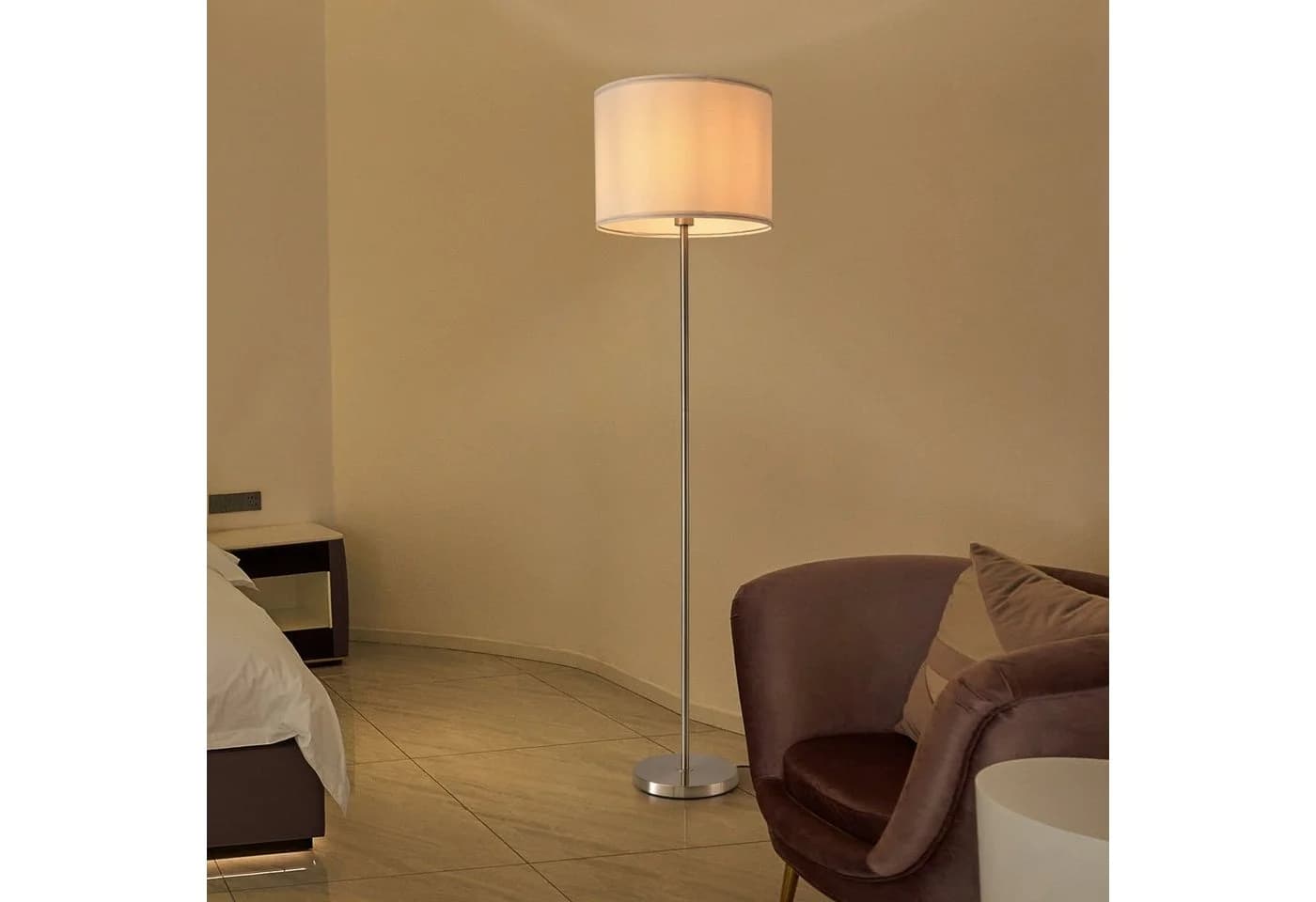 lux.pro Stehlampe Tamworth Silber Weiß E27 Modern