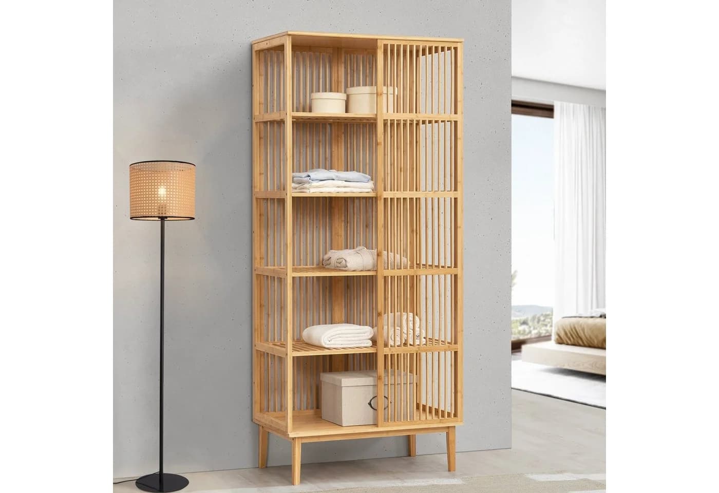 en.casa Standregal Trundholm Bambus 5 Ablagen Natur - Bild 3