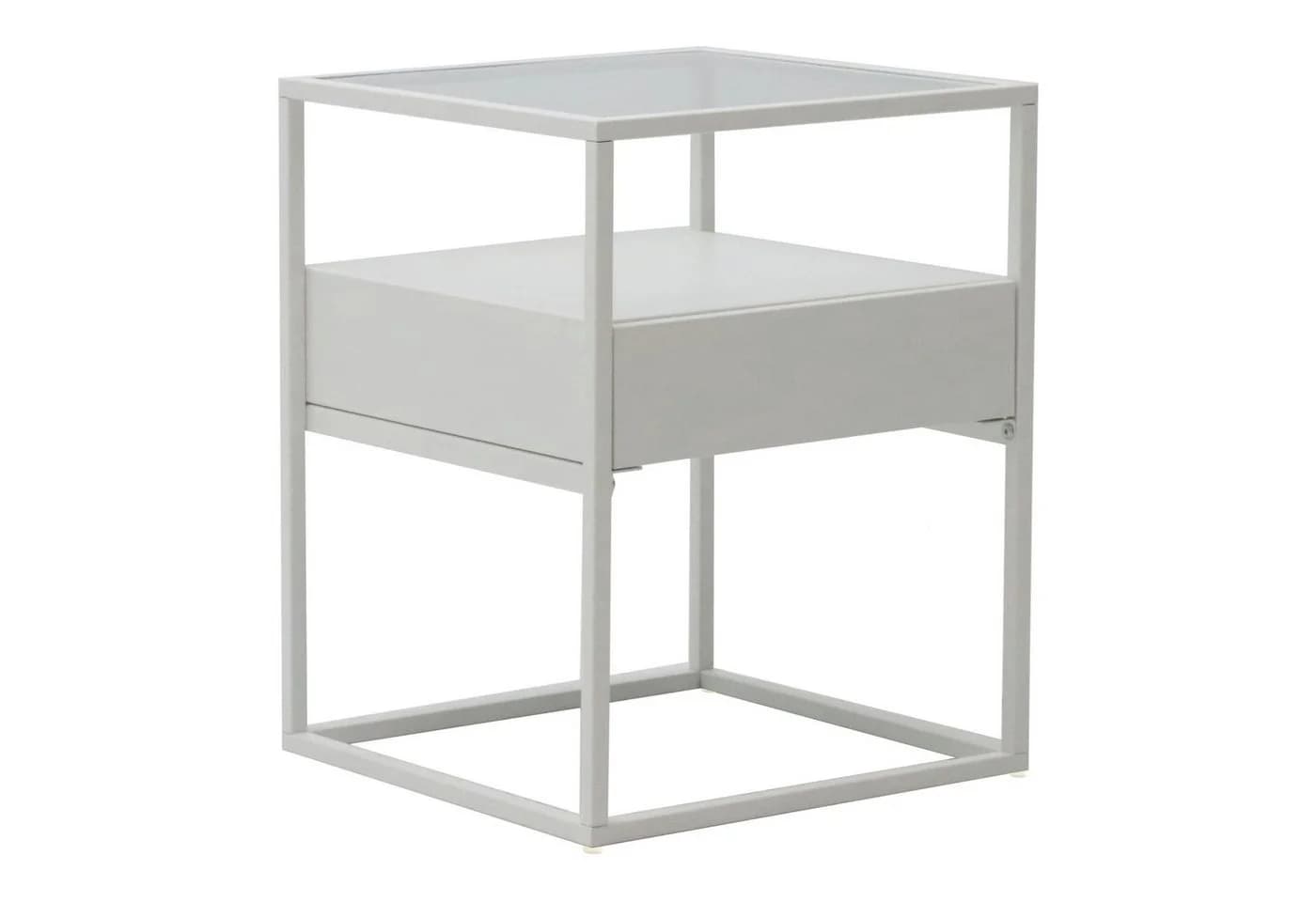 en.casa Beistelltisch Vissenbjerg Weiß Glas Schublade - Bild 2