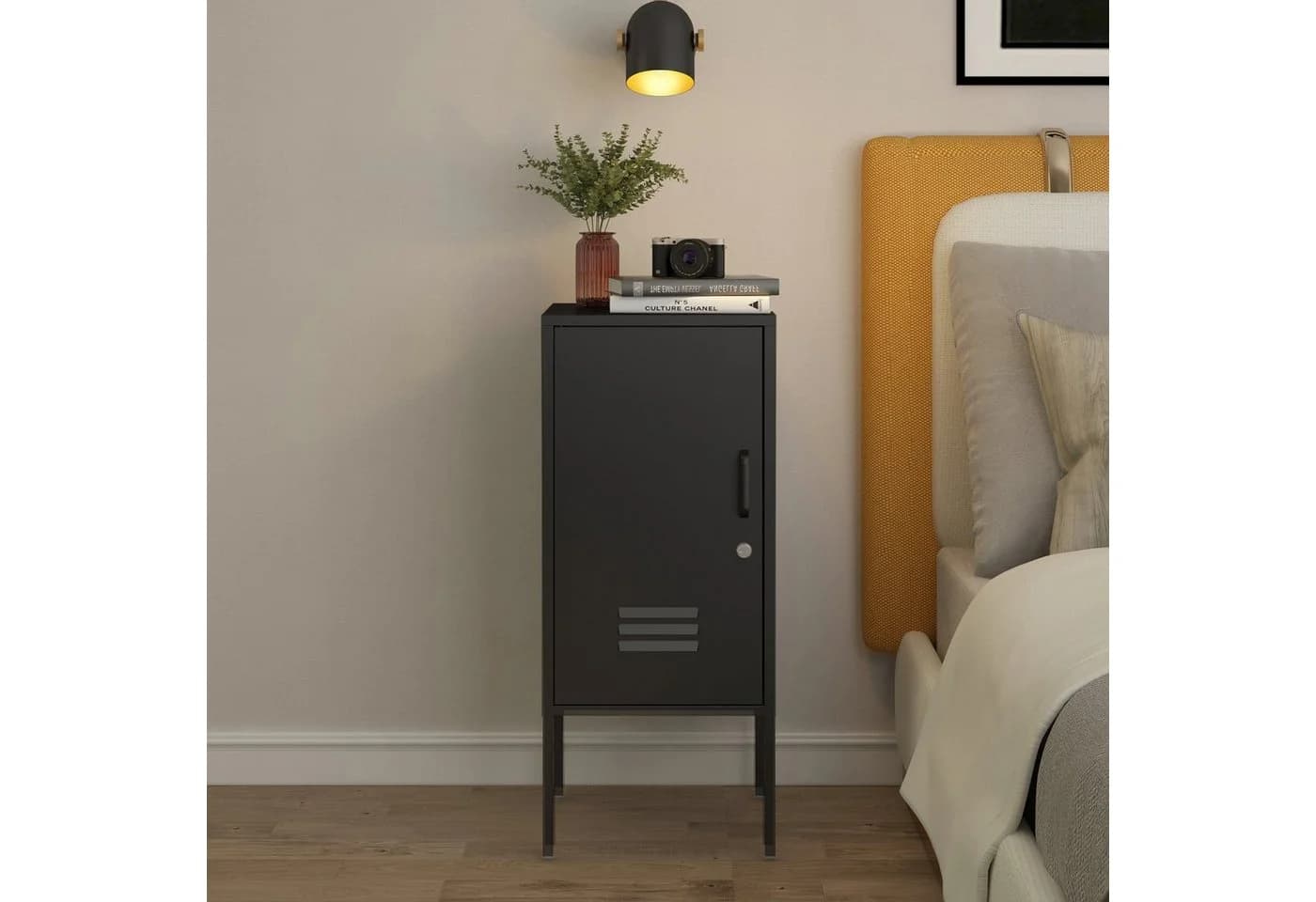 en.casa Nachtschrank Hausjärvi abschließbar Stahl Schwarz - Bild 3
