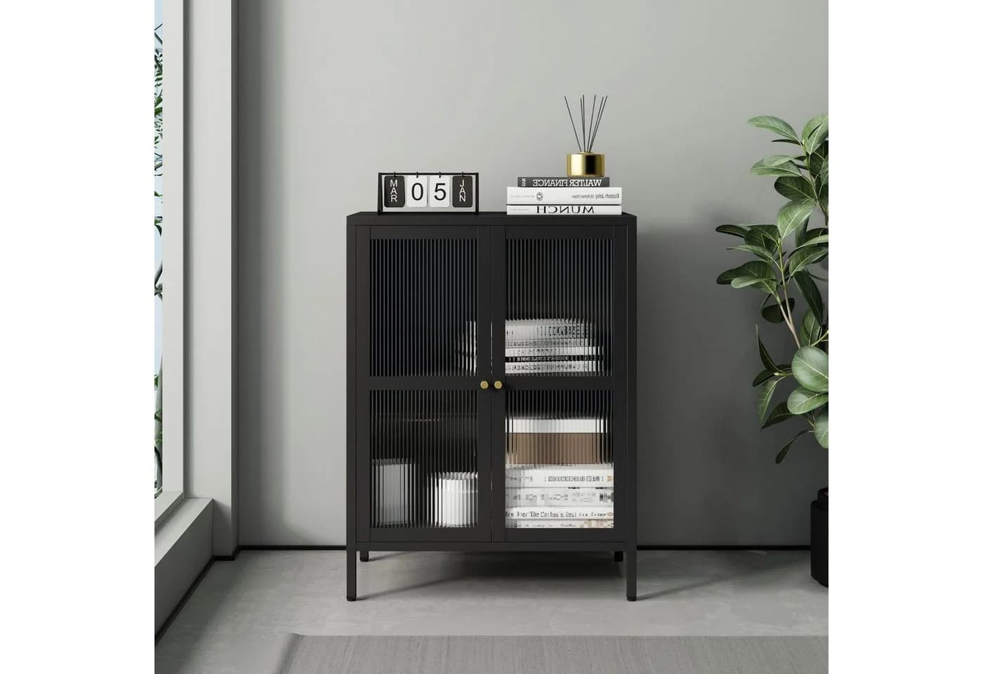 en.casa Sideboard Säkylä Schwarz Stahl mit Glastüren - Bild 3
