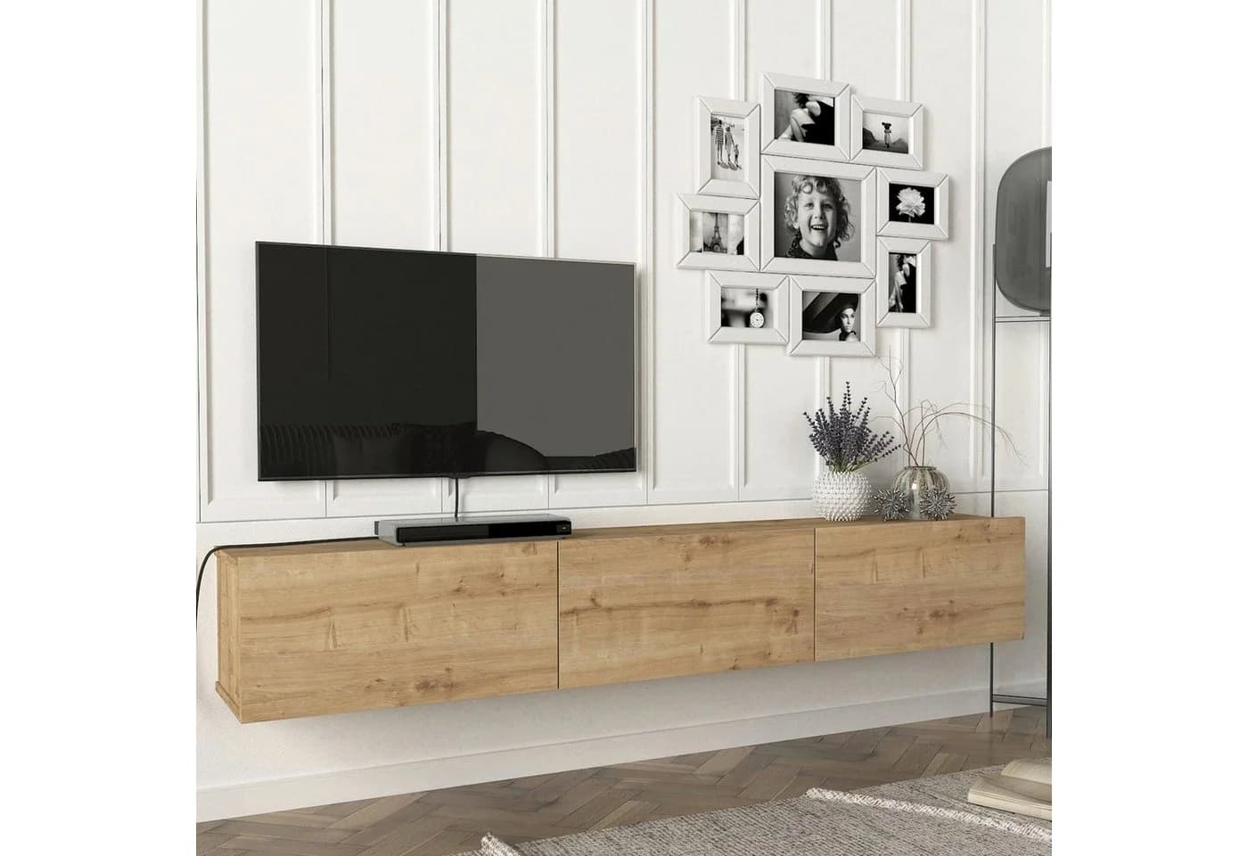 en.casa TV-Schrank Vihti Eiche-Optik Wandmontage